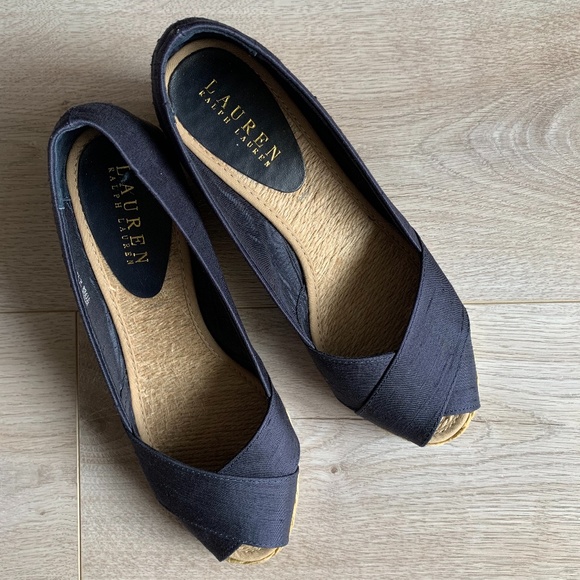 Lauren Ralph Lauren NWOT Wedge Metallic Blue 6.5B - Picture 1 of 8